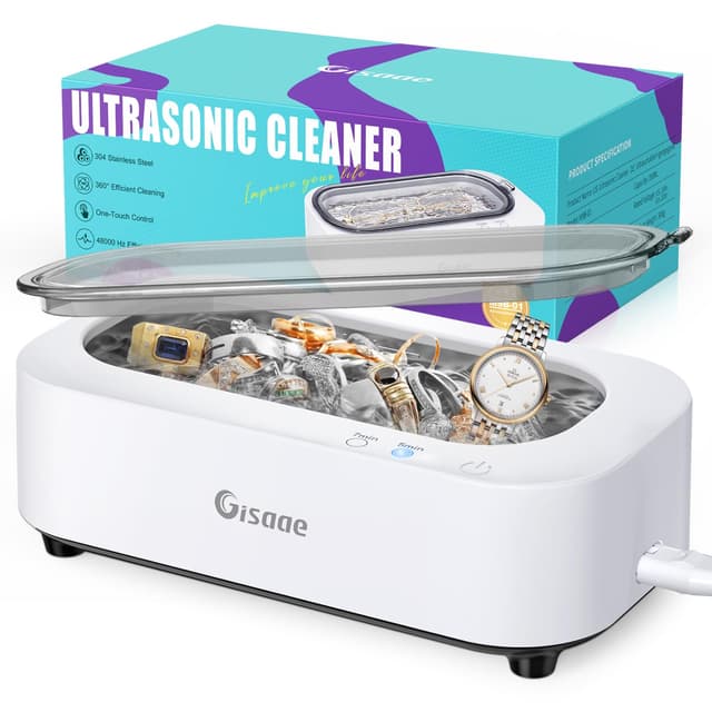 Gisaae Ultraschallreinigungsgerät 48000Hz Brillenreinigungsgerät Mit 2 Modi Tragbar Ultraschallgerät 350ml Ultraschallreiniger für Zahnersatz Münzen Ultraschall Ultrasonic Cleaner 350ml Weiß