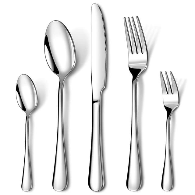 HONKKU Besteck Set 6 Personen, 30 Teilig Essbesteck Set mit Messer Gabel Löffel, Besteckset Edelstahl Spiegelpoliert, Spülmaschinenfest