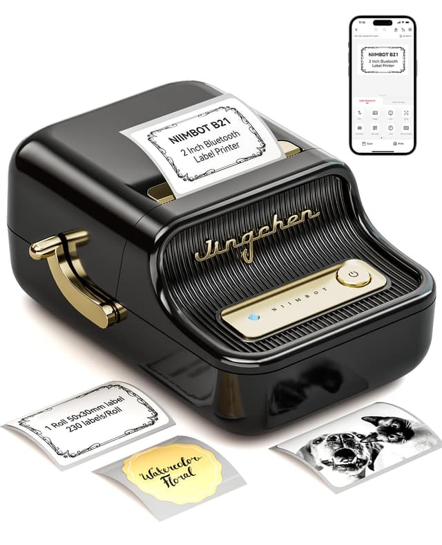 Etikettiermaschine mit 1 Rolle kostenlosem Klebeband NIIMBOT B21 Vintage 50mm Breite Business Thermal Label Drucker Preisauszeichner Etikett Etikett Writer (Schwarz)