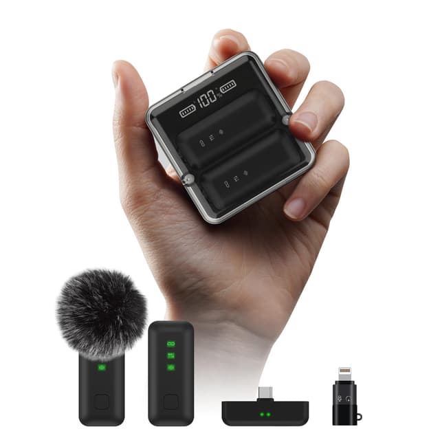 iVANKY Lavalier Mikrofon, Wireless Microphone. 2pcs externes mikrofon Smartphone, mikrofon Handy mit Ladekoffer, mini mikrofon kabellos, für iPhone, für YouTube, Vlogging, Facebook, Live, TikTok Transparent Schwarz