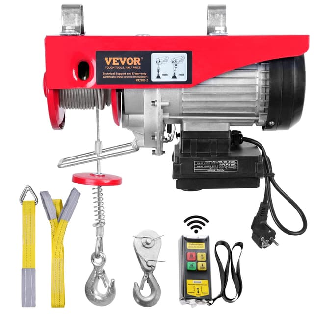 VEVOR elektrische Seilwinde 500kg bis 1000kg Hubhöhe 12m Seilzug Motorwinde 1600W Kupfermotor Flaschenzug 10m/min Hubgeschwindigkeit Hebezug mit Kabelloser Fernbedienung Seilhebezug Kettenzug 1000KG Kabellos
