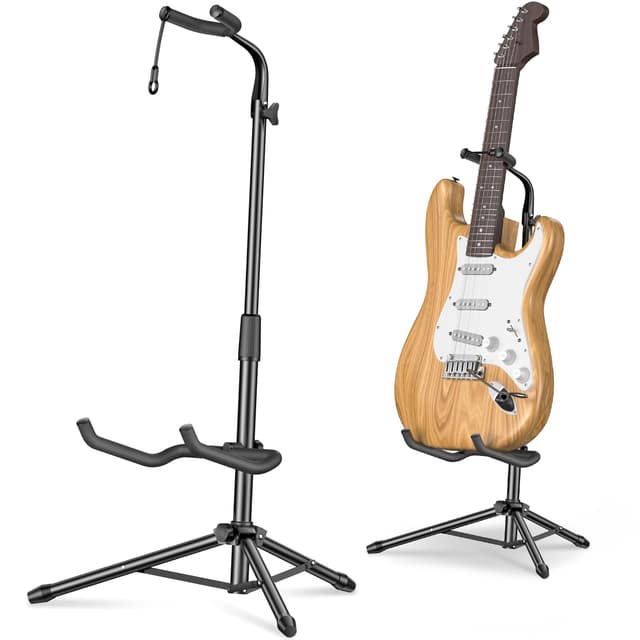 New bee Gitarrenständer Klappbarer Höhe Verstellbar 80-93CM Guitar Stand mit Hals-Halterung Gitarrenhalter für E-Gitarre, Akustikgitarre, Bass, Laute, Ukulele (1 Stück)