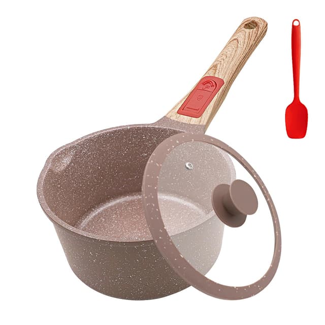 AIKENBBKK Keramik Stielkasserolle 16 cm mit Deckel, 1.5L Antihaft-Keramikbeschichtung Kasserolle mit Abnehmbarer Griff, Geeignet für alle Herdarten, PTFE-und PFOA-Frei- Braun Braun 16cm