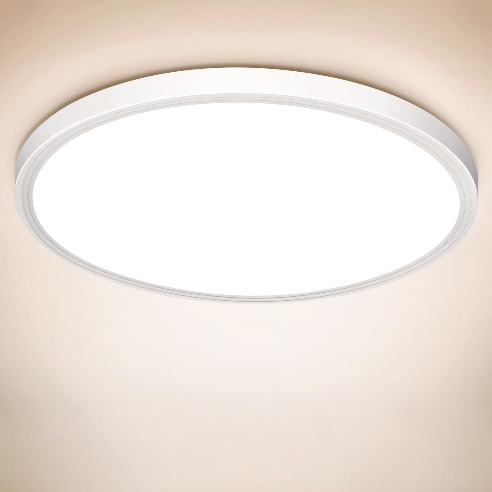 Deckenlampe LED Deckenleuchte Flach Rund, Ultra Dünn Lampe Decke Flurlampe 18W Weiß 4000K 1600LM Modern IP44 Badlampe Badezimmerlampe für Wohnzimmer Schlafzimmer Balkon Bad Flur Keller Küche Ø 223MM Ø22.3CM + weißer Rahmen 4000k Natürliches Licht