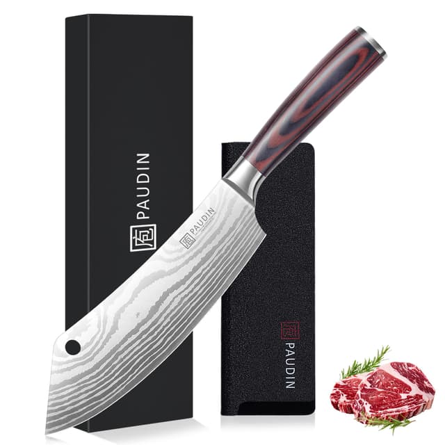 PAUDIN Hackmesser Japanisch Messer 20cm Küchenmesser als Ausbeinmesser Küchenbeil Kochmesser aus hochwertigem Edelstahl extra scharfe Messerklinge mit ergonomischem Holzgriff Hackmesser 20cm