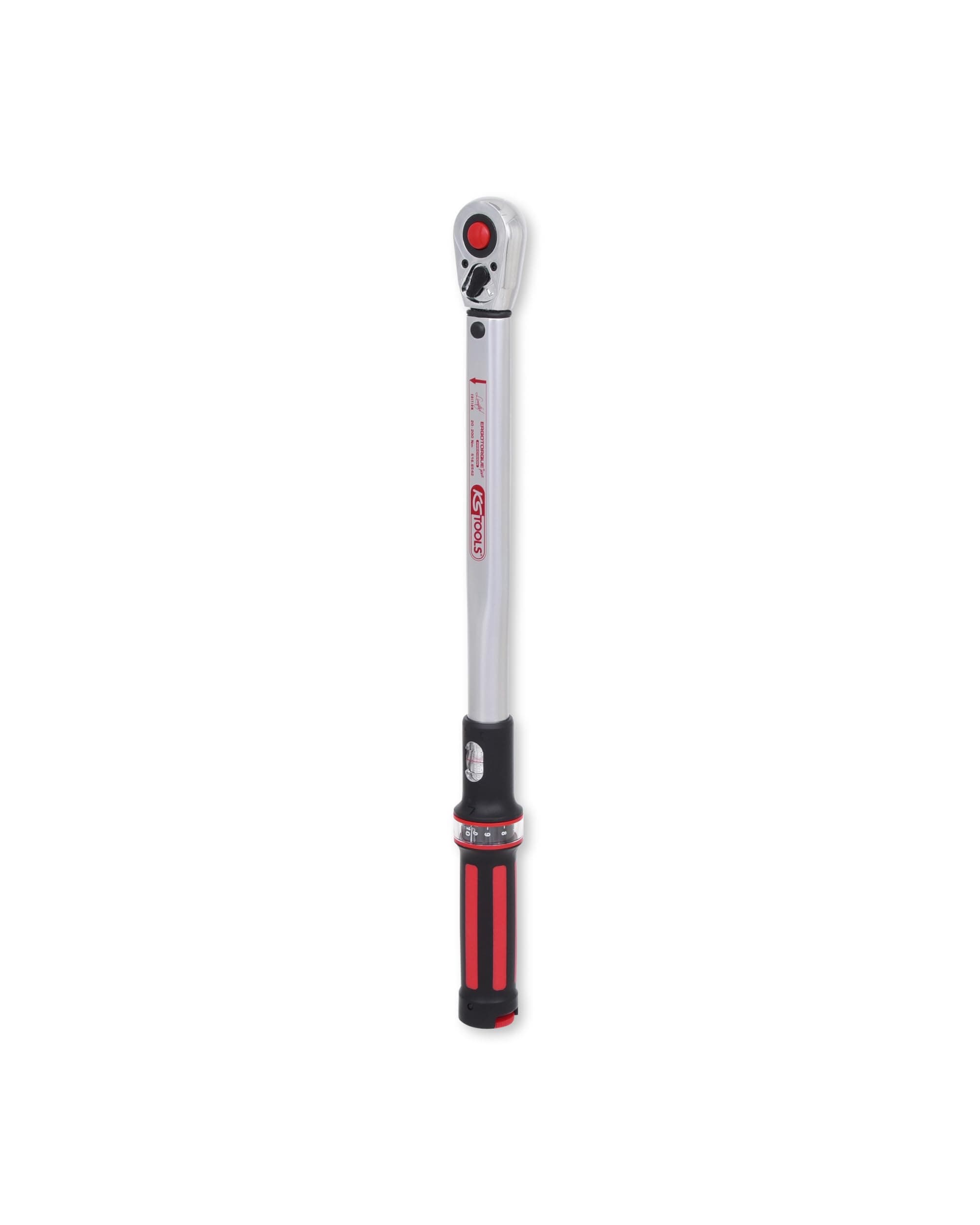 KS Tools 516.6542 1/2" ERGOTORQUEprecision Ratschen-Drehmomentschlüssel, 40-200Nm, Auslösegenauigkeit +/- 3%, für kontrollierten Rechtsanzug, 36-Zahn Ratschenmechanismus, rot