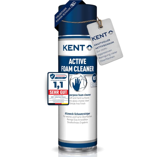 KENT Active Foam Cleaner – Aktiv-Schaumreiniger, streifenfreier Glanz, für Kunststoff, Glas, Lack, Metall, KRAFTVOLL