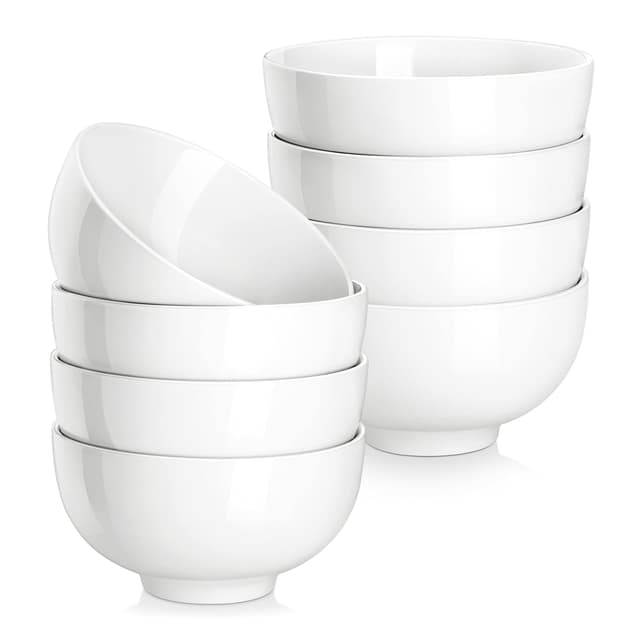 MALACASA, Serie Regular, 8-teilig Porzellan Cremeweiß Müslischalen Set, 300ml Eiscreme-Schale Mini-Suppenschüssel, Snackschale Dessertschale für Salat, Suppen, Ramen, Obst usw. 11,4x11,4x5,8cm 300ML Cremeweiß