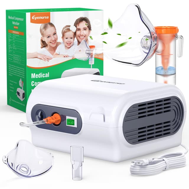 Inhalationsgerät Maschine für Erwachsene und Kinder, Kompressor Inhalator mit Mundstück & 2 Masken &Tubing, kompakte Inhaliergerät mit Kompressor-System für die Behandlung der Atmung White