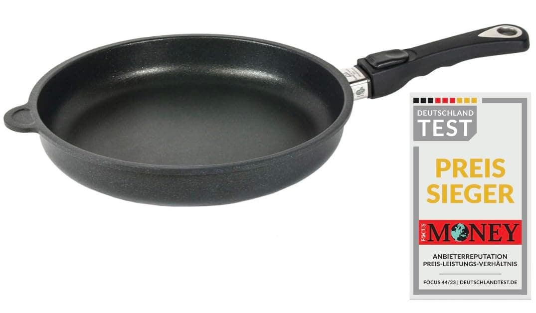 AMT Gastroguss Bratpfanne 28 cm Ø, 5 cm hoch, abnehmbarer Stiel, nicht induktionsgeeignet, Lotan® Antihaft-Veredelung, Gusspfanne (Aluguss), AMZN-528-Z20B Ø 28 cm Nicht für Induktionsherde geeignet