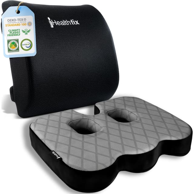 Healthfix® Orthopädisches Sitzkissen & Lendenkissen – 2er Set für maximalen Sitzkomfort und ergonomische Rückenhaltung Sitzkissen + Lendenkissen