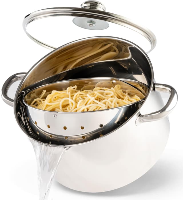 Beyond Nudeltopf 24 cm, Edelstahl Kochtopf mit Glasdeckel und herausnehmbarem Siebeinsatz, Pastatopf für Induktion und alle Herdarten geeignet, auch zum Braten und Suppen zubereiten verwendbar