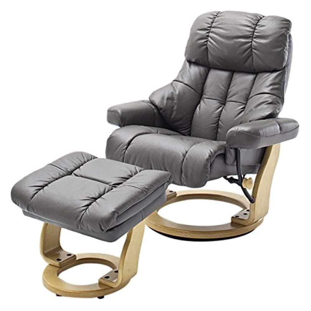 Robas Lund Relaxsessel Calgary XXL mit Hocker, bis 180 kg belastbar, Echtleder schlammfarben, Gestell Holz natur Calgary XXL Schlammfarben Natur