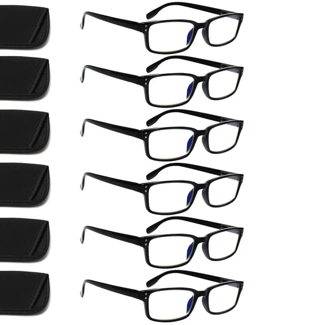 ZOECENT 6 Pack Lesebrille Herren Damen Blaulichtfilter Brille Federscharnier Computer Brillen Schwarz Lesebrillen (6 Schwarz, 2.00, x) 6 Schwarz 2.0 x