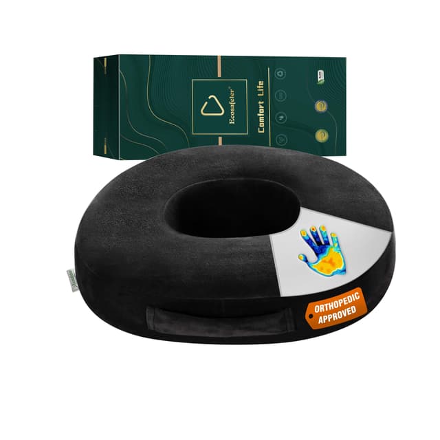 Ecosafeter Donut Hämorrhoiden Sitzkissen-Kissen für Bürostuhl, Einfach und praktisch, Ergonomisches Steißbeinkissen, für Schwangerschaft, Postnatal, Ischias, Steißbein Schwarz