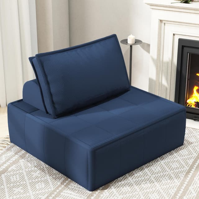 PurrJoys Loungesessel Moderne, Sofa, 1-Sitzer-Sofa aus Stoff mit Verstellbarer Rückenlehne, Einzelsofa, Relaxsessel, Lounge&Cocktailsessel, Sofa Couch für Wohnzimmer, Schlafzimmer, Gästezimmer Dunkelblau
