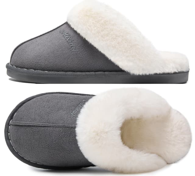 Donpapa Hausschuhe Damen Herren Winter Warme Plüsch with Memory Foam Faux Lammfell Pantoffeln Flauschige Rutschfeste Slippers Indoor Outdoor 36.5/38 EU Dunkelgrau