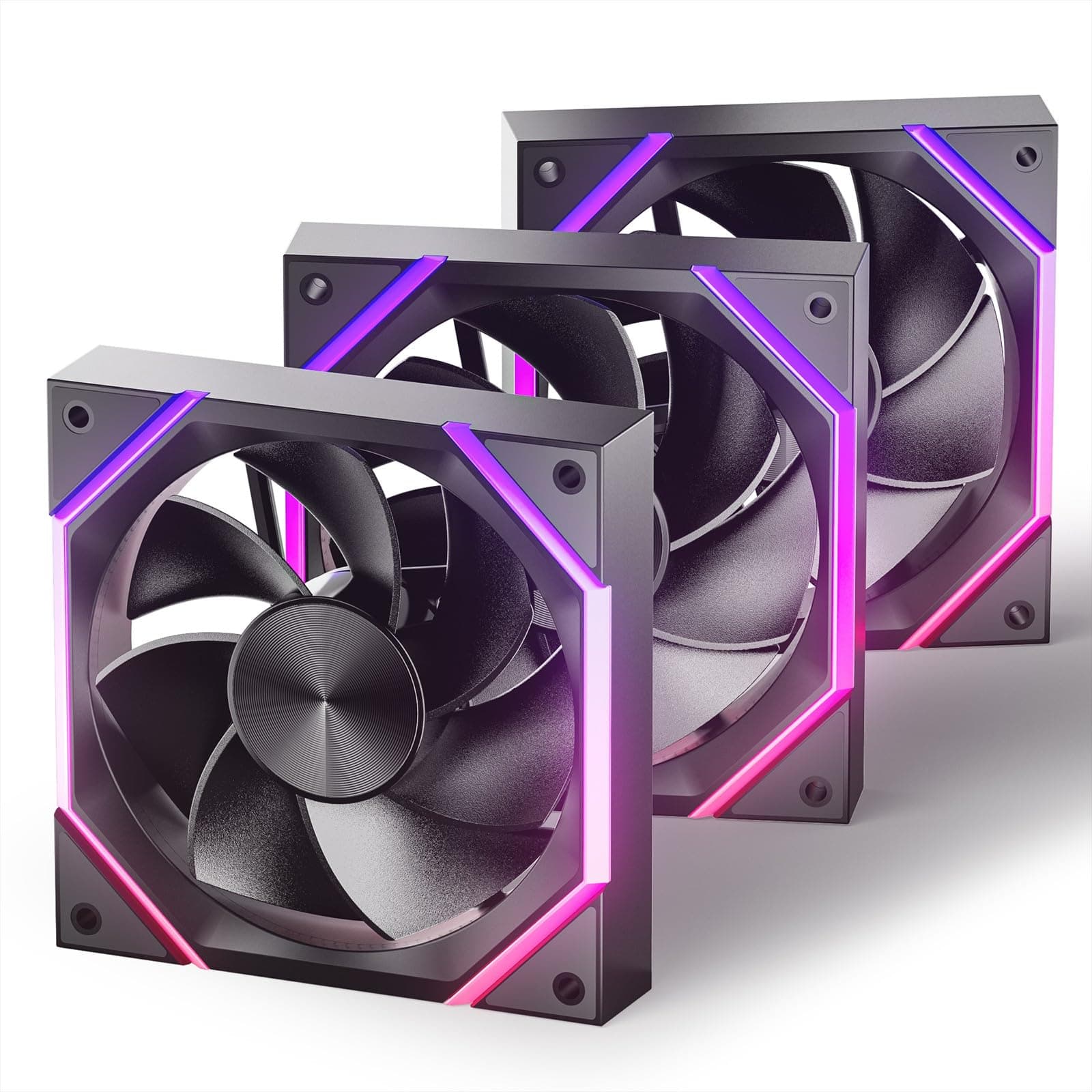 AsiaHorse RGB PC Lüfter 120MM Reverse Gehäuselüfter [3 Stück] [HDB] 61,5 CFM/2000 RPM/2,16 MMH2O 5V3PIN ARGB und 12V4PIN PWM Lüfter, 50,000 Stunden Lebensdauer Nyota-A12-R-Schwarz 120MM–Reverse Schwarz 3