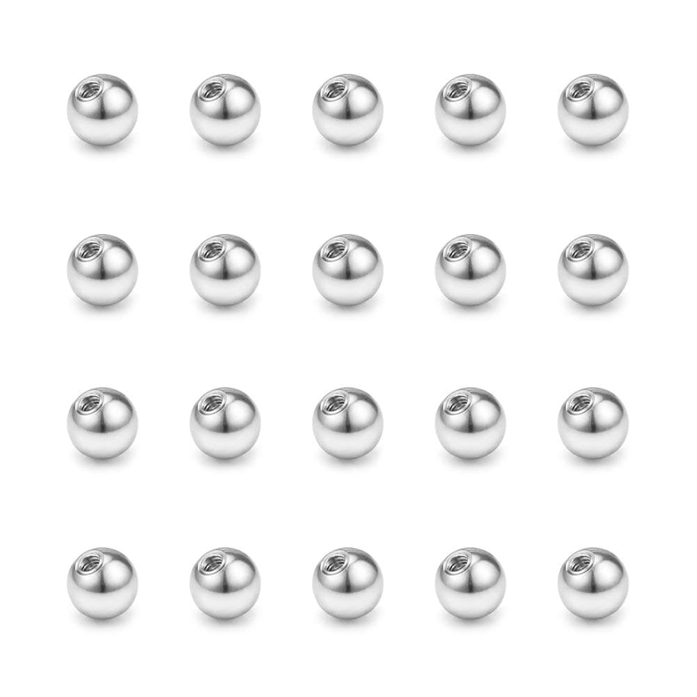 FECTAS 20er Piercing Kugel Set Chirurgenstahl Silber Ersatzkugel Schraubkugel(2.5/3/4/5/6/8mm) für Gewinde 1,2mm 1mm