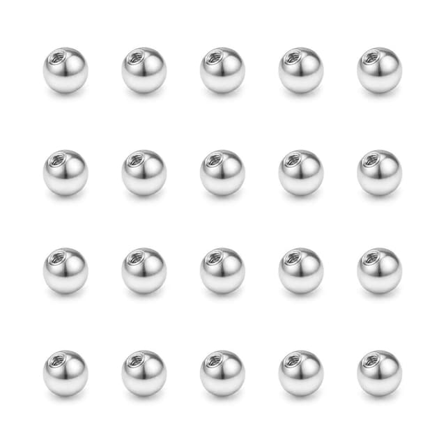 FECTAS 20er Piercing Kugel Set Chirurgenstahl Silber Ersatzkugel Schraubkugel(2.5/3/4/5/6/8mm) für Gewinde 1,2mm 1mm