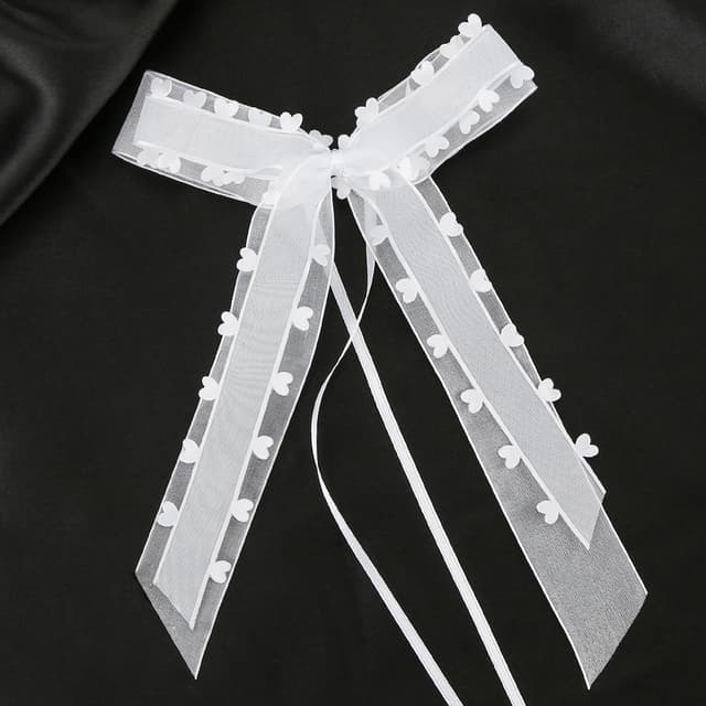VGOODALL 30 Stück Autoschleifen Hochzeit, Weiß mit Herzen Schleifen für Hochzeitsdeko Autoschmuck Antennenschleifen Handgemacht Satinband 25x12cm 25x12cm 30