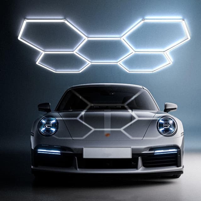 Hexagon LED Deckenleuchte - 5 Hexs Garagenbeleuchtung LED Werkstattbeleuchtung, 6500K weiß verbindbareRöhrenleuchten für Auto-Salon, Autowaschraum, Werkstatt, Lager, Fitnessstudio, Keller,Ausstellung