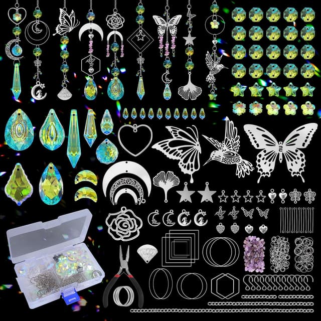 FACIACC 407 Stück Sonnenfänger Kristall, DIY Bastelsets Sonnenfänger, Hängender Regenbogen mit Kristallketten Tropfen Prisma für Innen- und Außenbereiche, Gartenfenster und Partydekoration 407PCS