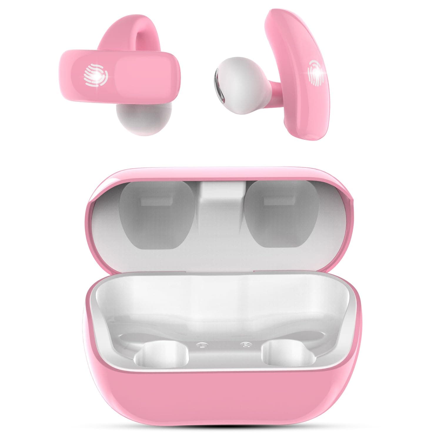 BANIGIPA Kinder True Wireless Earbuds, Open-Ear Kopfhörer mit Mikrofon zum Schutz des Gehörs für das Lernen, Musik und klare Anrufe, Touch-Steuerung Earbuds mit Ladeetui Rosa