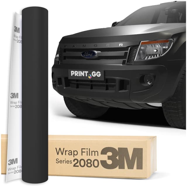 PRINT.GG Autofolie 3M 2080 Satin schwarz S12, 152 x 250 cm, Selbstklebende Folie Car Wrapping Folie, Robuste Lackschutzfolie Auto, Motorrad, Boot, Auto Folie mit hervorragender Haftung 152 x 250 cm Satin schwarz