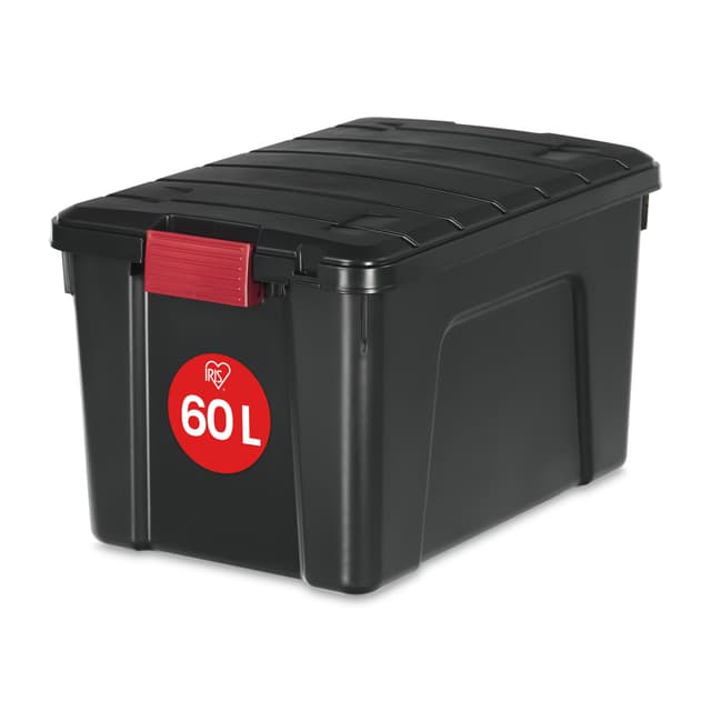 Iris Ohyama, Koffer, Aufbewahrungsboxen aus Kunststoff, mit Deckel und Verschlusscips, 60L, Stück, Stapelbar, Räder, BPA-frei, Dachboden, Schuppen, Garage, SIA-60, Schwarz 60L / Pro Einheit