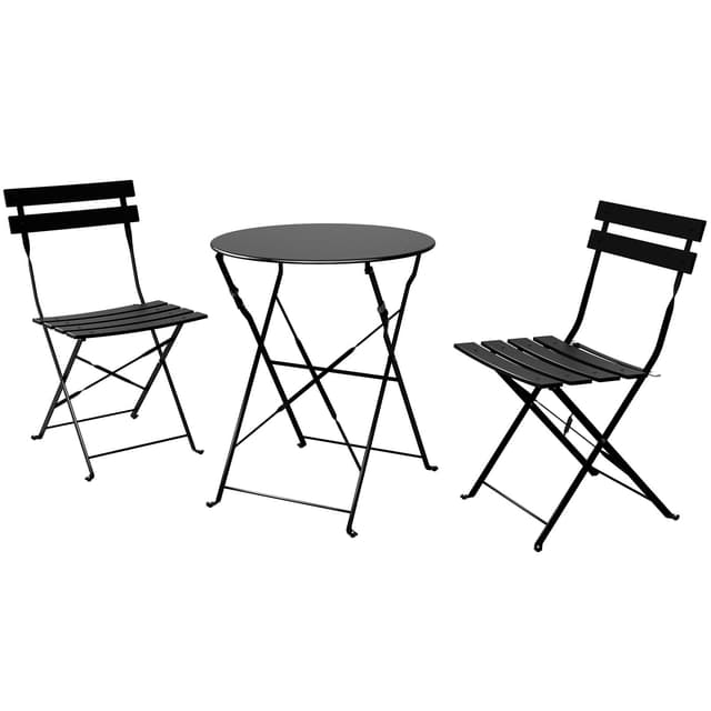 Grand patio Bistro Set 3 Stück, Gartenmöbel Set, Sitzgruppe 2 Stühle und 1 Tisch, Premium Stahl, Klappbar, Balkonset für Hof, Garten, draussen (Schwarz)