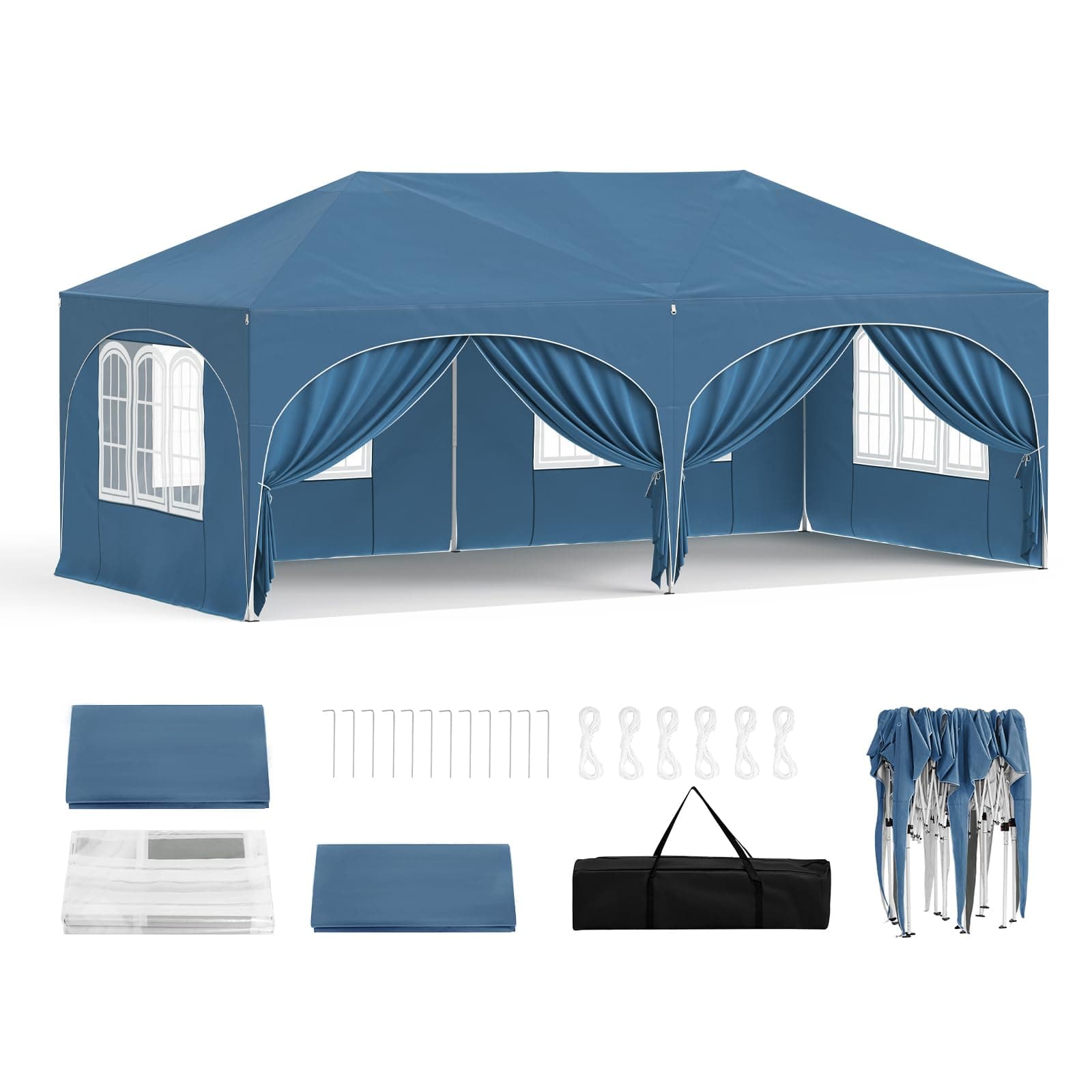 WOLTU Pavillon, Faltpavillon 3x6 m, mit 6 Seitenwänden, Partyzelt wasserabweisend UV-Schutz 50+, höhenverstellbarer Gartenpavillon, mit Tragetasche, für Outdoor Garten Camping Blau