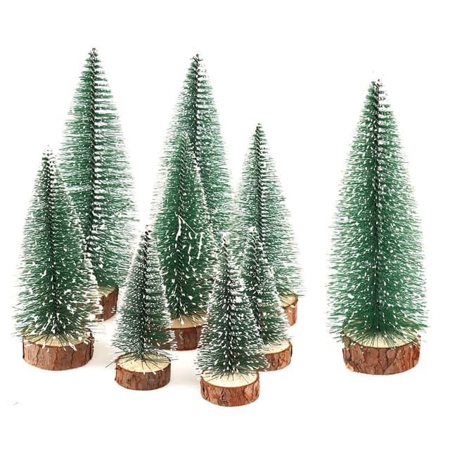 Yisscen 9 Stück Weihnachtsbaum Künstlich,3 Größen Weihnachtsbaum Klein mit Holz Basis,Christmasbaum Mini Grün Tannenbaum,Weihnachtsbaum mit Schnee für Weihnachtsdeko,DIY,Tischdeko,Schaufenster