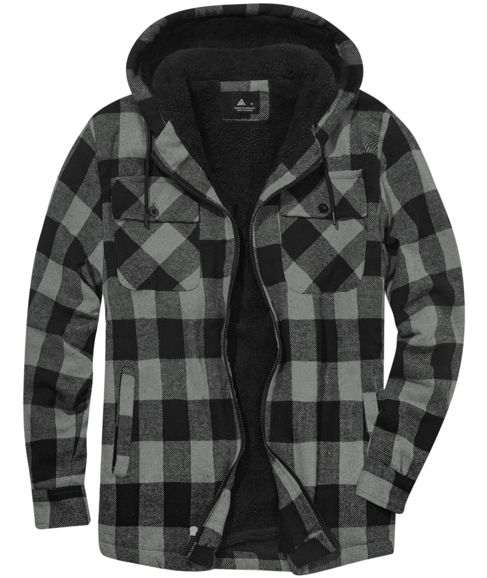 SwissWell Herren Hemdjacke Verdicken Kariertes mit Zipper Flanelljacke Plüschfutter Freizeit Gefüttert Holzfällerhemd Männer Winter Hemd Fleece Hoodie Winterjacke mit Brusttasche