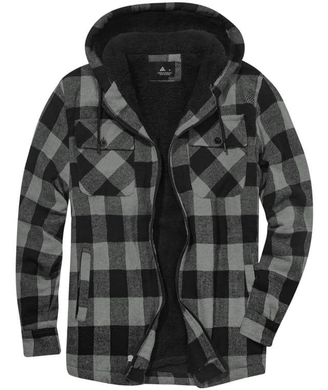 SwissWell Herren Hemdjacke Verdicken Kariertes mit Zipper Flanelljacke Plüschfutter Freizeit Gefüttert Holzfällerhemd Männer Winter Hemd Fleece Hoodie Winterjacke mit Brusttasche