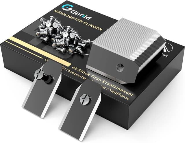 Gafild 45x Titan Messer Klingen, Mähroboter Ersatzmesser Verbesserte Schrauben für alle Automower, Yardforce Mähroboter, Mähroboter Zubehör mit Schrauben Passend（Black） Black-45x