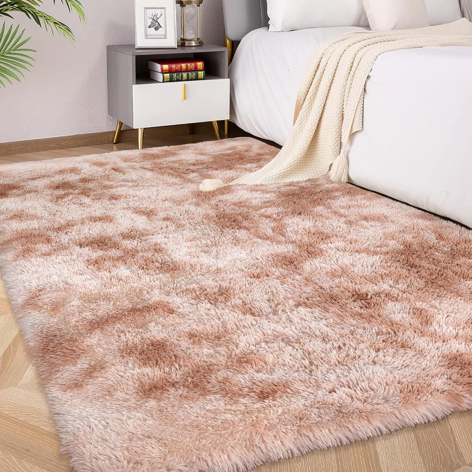FVVRAX Bereich Teppiche für Schlafzimmer Wohnzimmer, Tie-Dyed Kamel flauschig Fuzzy Shag Shaggy Teppich weichen Plüsch Teppich, 140x200 cm Indoor-Boden Teppich für Kinder Home Decor Ästhetik 140 x 200 cm Tie Dyed Kamel