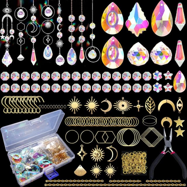Luzoybo 240 Stück Sonnenfänger Bastelset DIY Sun Catchers Making Kits für Erwachsene Crystal Suncatchers Kit mit Bunten Prisma Perle Regenbogen Maker für Windows Hanging Indoor Outdoor Garden Decor Gold