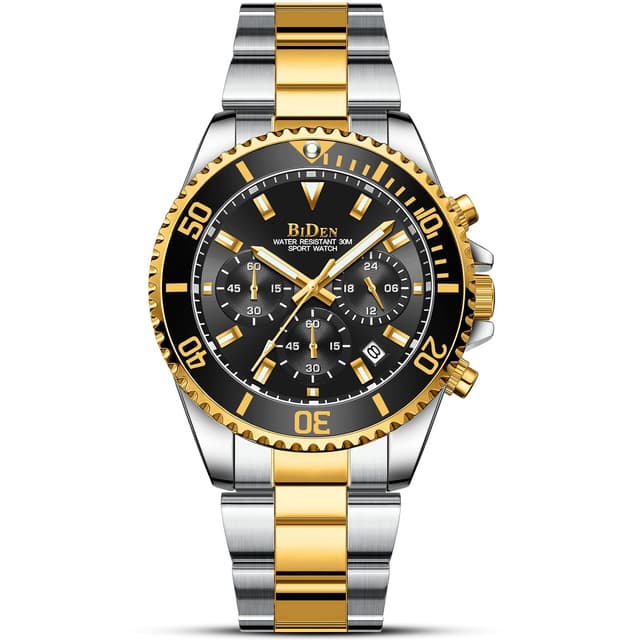 BIDEN Herren Analog Quarz Uhr mit Edelstahl Armband BIDEN-0163 Gold, Schwarz, A B