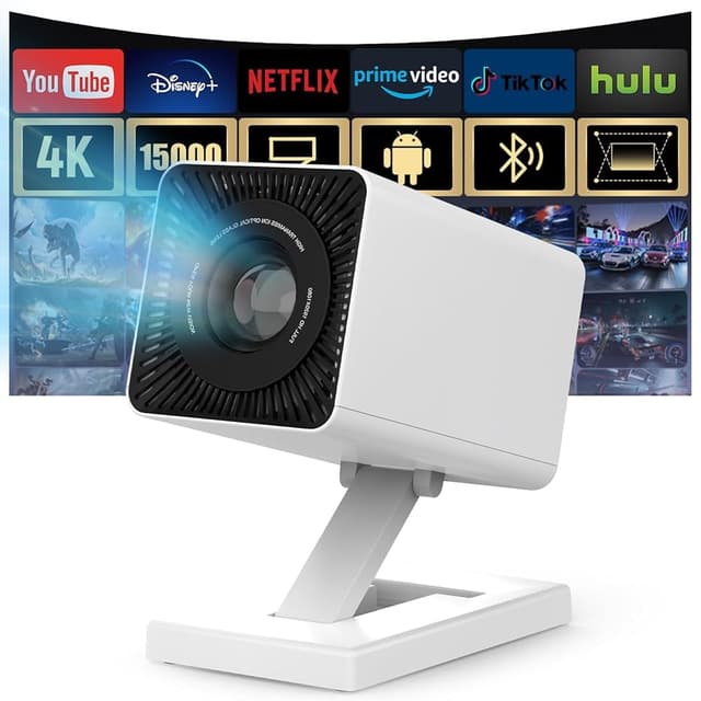 Mini Beamer Unterstützt 4K 1080P, Mini Projektor mit WiFi 6 und Bluetooth 5.4, Tragbarer Projektor mit Auto Keystone, 200-Zoll-Bildschirm, Smarter Beamer, kompatibel mit Laptops, Smartphone und TV White