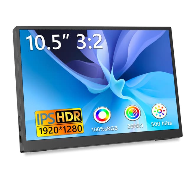 Kyyivwine 10,5 Zoll Tragbarer Monitor 1920x1280 3:2 Mini-Bildschirm|500 Nits hohe Helligkeit+2000:1Kontrastverhältnis|Ultradünnes Gehäuse mit 45°-Ständer|Dual-Port HDMI/USB-C für Laptop/Mobilgerät/Mac 10.5 Zoll Monitor 1080P