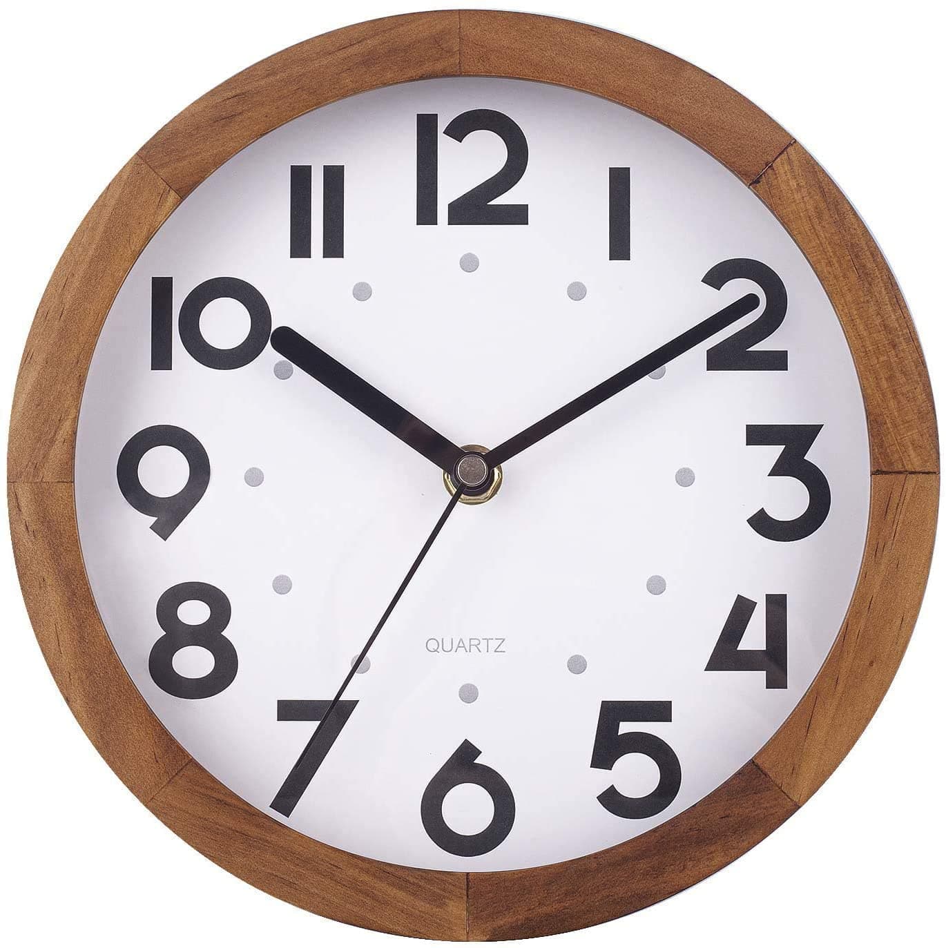 Wanduhr Klein, 20cm Vintage Stil Holz Wanduhr, Leise Ohne Tickgeräusche Batteriebetriebene Analog Wanduhr, Rustikal Dekorative Wanduhr für Küche Wohnzimmer Schlafzimmer, Büro, Café Naturholz Naturholz 20cm