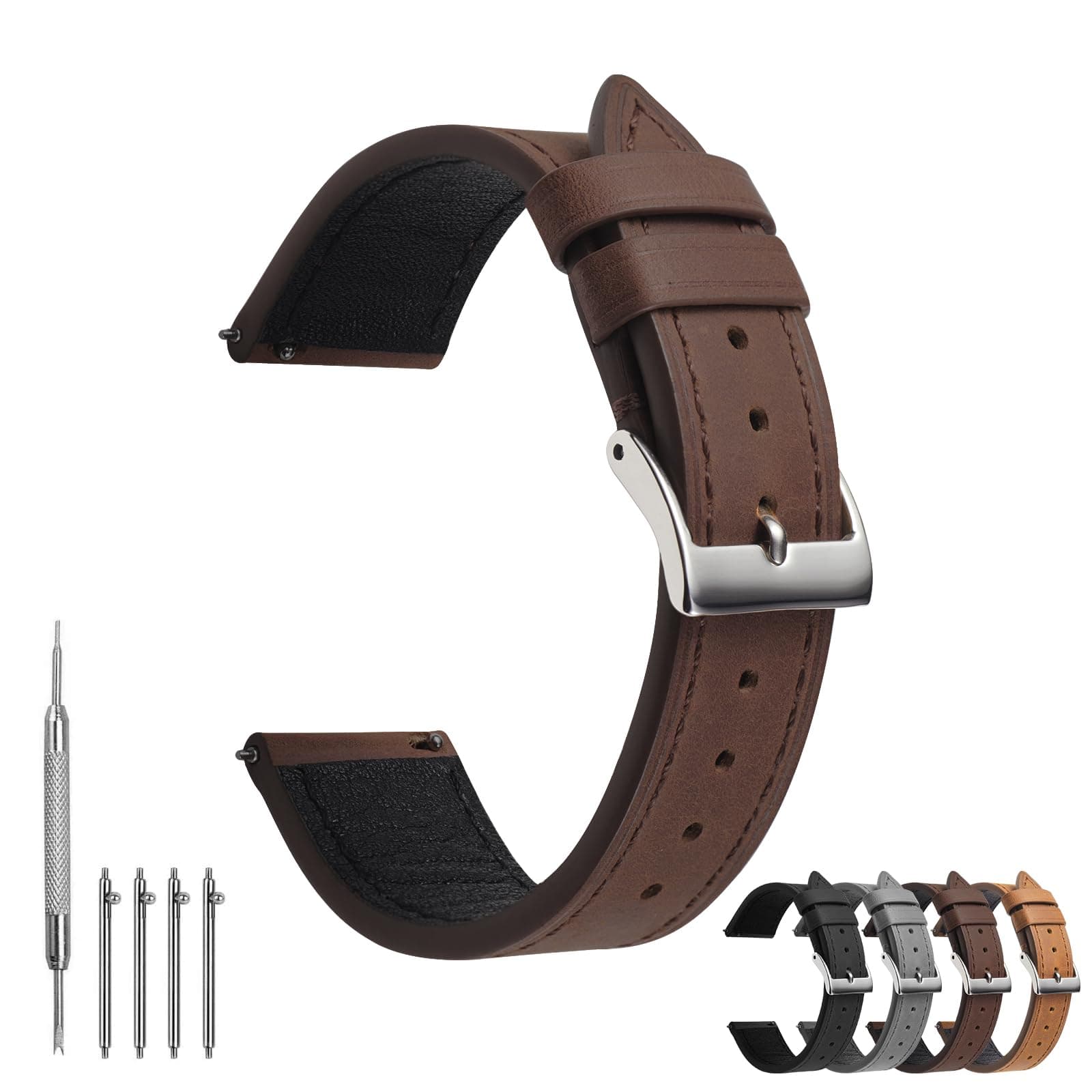 TODYSTRAP Uhrenarmband 20mm Leder, Schwarz Uhrenarmbänder für Herren, Ersatz Weiche Uhrenarmbänder, Smartwatch Armband mit Schließe Edelstahl, 18mm 20mm 22mm 24mm