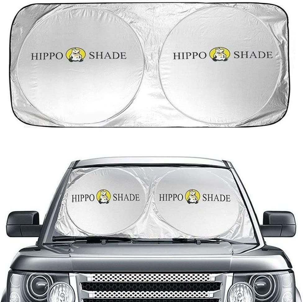 Big Hippo Sonnenschutz Auto Frontscheibe Innen mit Doppelring Design, 160x90cm Faltbar - Universeller UV-Schutz & Hitzeschutz für PKW, SUV, LKW - Stabil, Einfach, Kühl