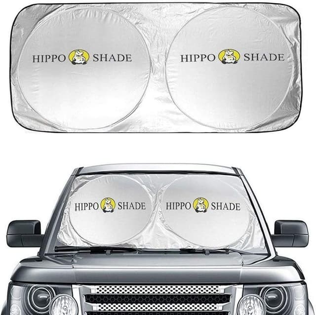 Big Hippo Sonnenschutz Auto Frontscheibe Innen mit Doppelring Design, 160x90cm Faltbar - Universeller UV-Schutz & Hitzeschutz für PKW, SUV, LKW - Stabil, Einfach, Kühl