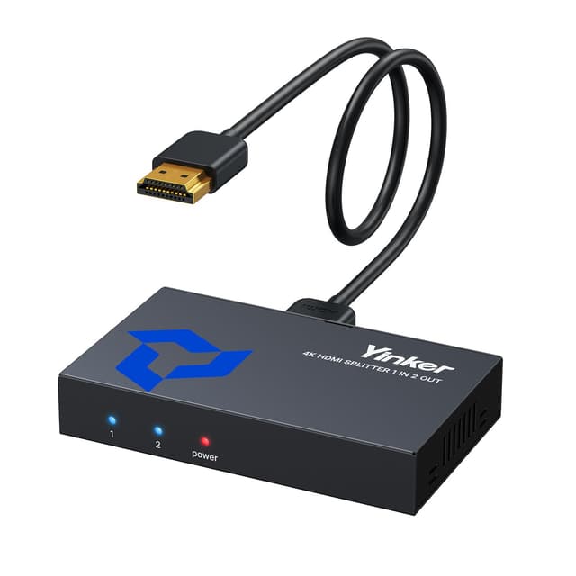 4K HDMI Splitter 1 in 2 Out mit 1.5m HDMI Kabel, Yinker 2 Port HDMI Verteiler 2 Monitor Gleichzeitig 4K30Hz Splitter 2 Port für Xbox360 PS4 PS3 Roku HDCP1.4 EDID HDR