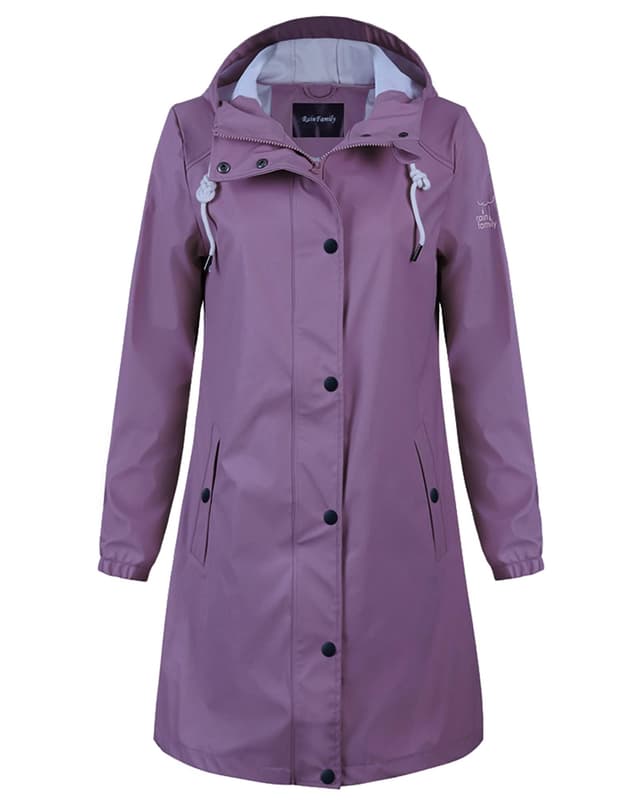 Damen Regenjacke Regenmantel Softshelljacke Friesennerz Parka PU Windbreaker mit Kapuze wasserdicht 40 Lila