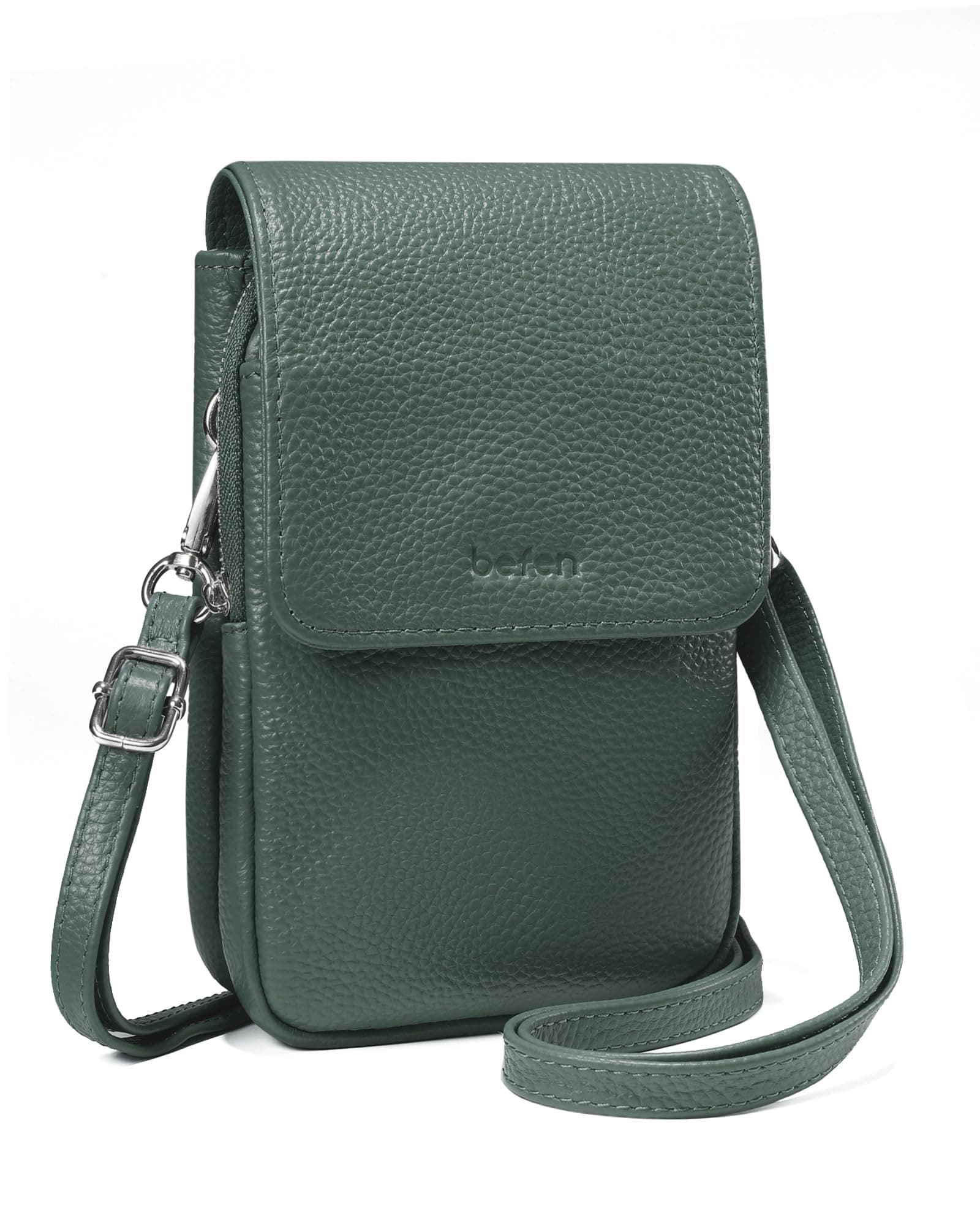befen Echtleder Handytasche zum Umhängen, RFID-Blockierung Handy Umhängetasche Damen Leder, Handytasche mit Geldbörse zum Umhängen, Crossbody Bag mit Verstellbar Schultergurt, Grün A-grün