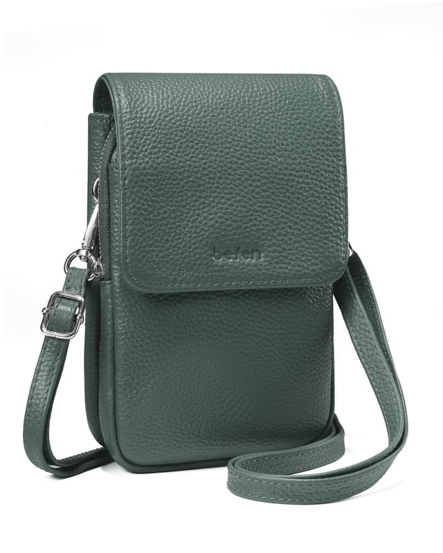 befen Echtleder Handytasche zum Umhängen, RFID-Blockierung Handy Umhängetasche Damen Leder, Handytasche mit Geldbörse zum Umhängen, Crossbody Bag mit Verstellbar Schultergurt, Grün A-grün