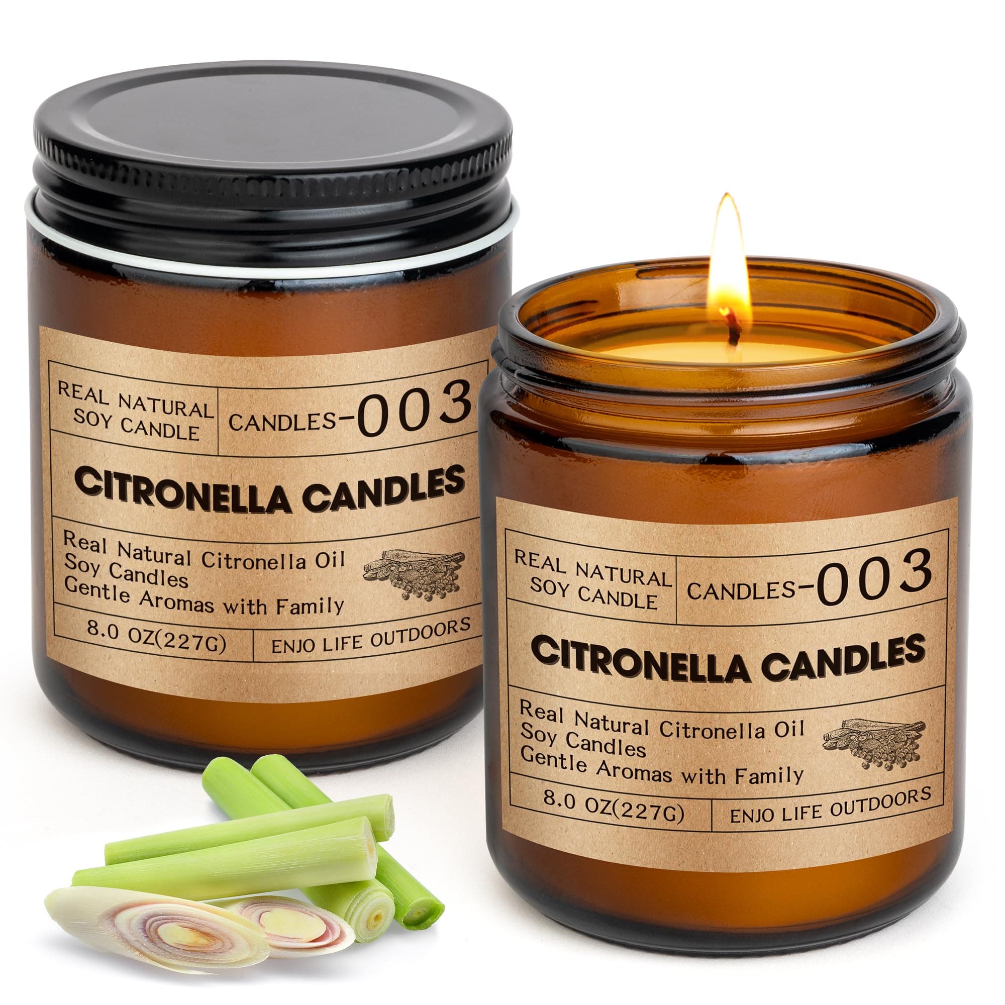 Citronella Kerzen Outdoor Groß,240Std Draußen Camping Citronella Kerzen im Glas Zitronenkerze mit Deckel Garten Lemongrass Natürliches Sojawachs für Balkon,Picknick,Camping,Terrasse Tischdeko